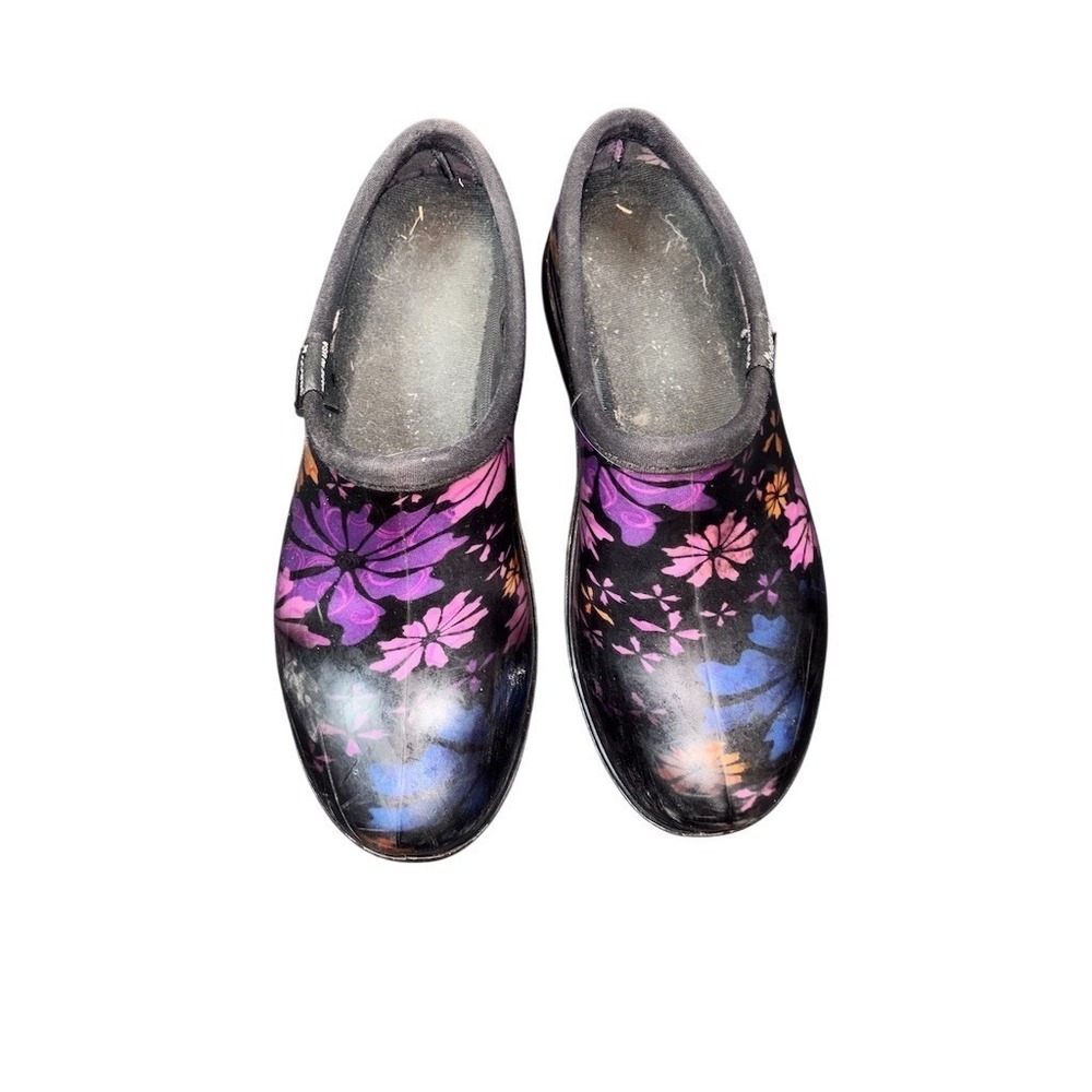 Sloggers Women's Waterproof Garden Rain Clogs Floral Slip-On Black Size 9 flower